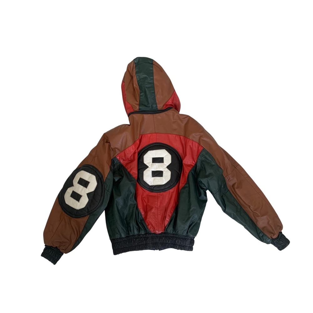 Gregory & Sons 8 Ball Leather Jacket Mens L Brown Red Green Excellent 90s Hooded